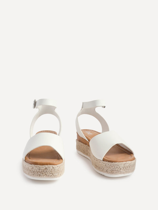 Linzi White Faux Leather Espadrille Flatform Sandals