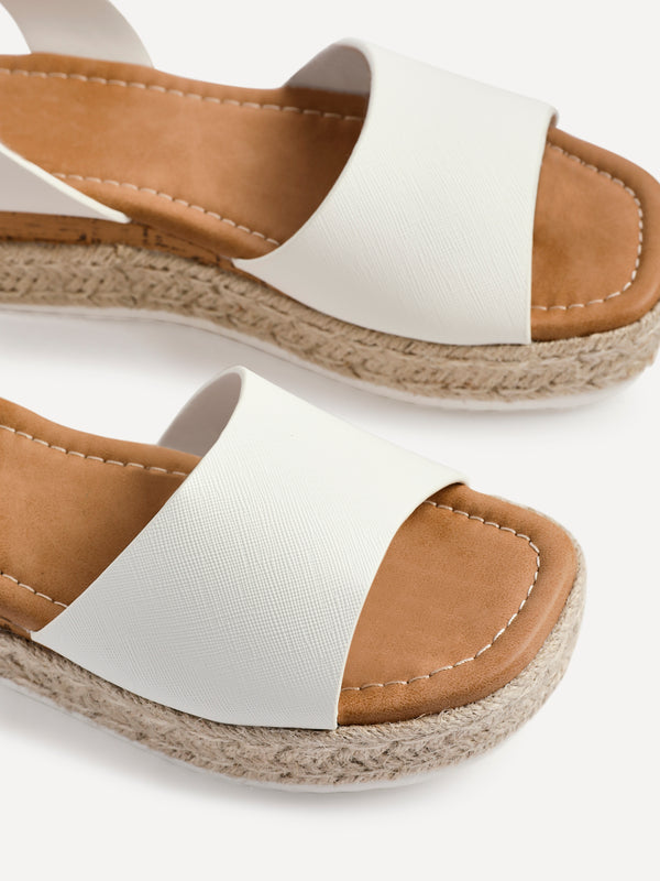 Linzi White Faux Leather Espadrille Flatform Sandals