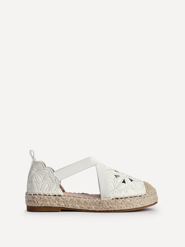 Linzi White Faux Leather Flower Cut Out Espadrille Sandal