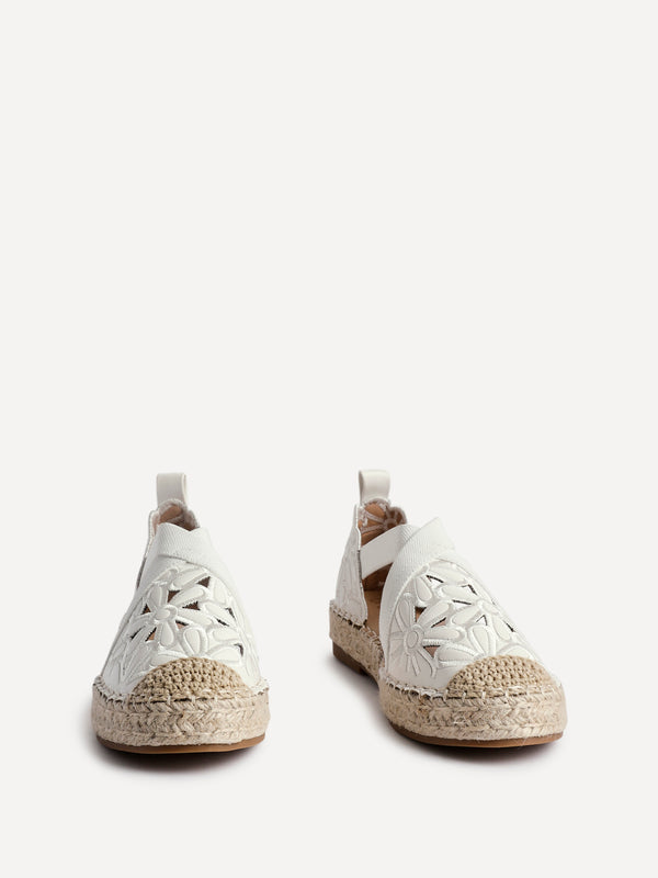 Linzi White Faux Leather Flower Cut Out Espadrille Sandal