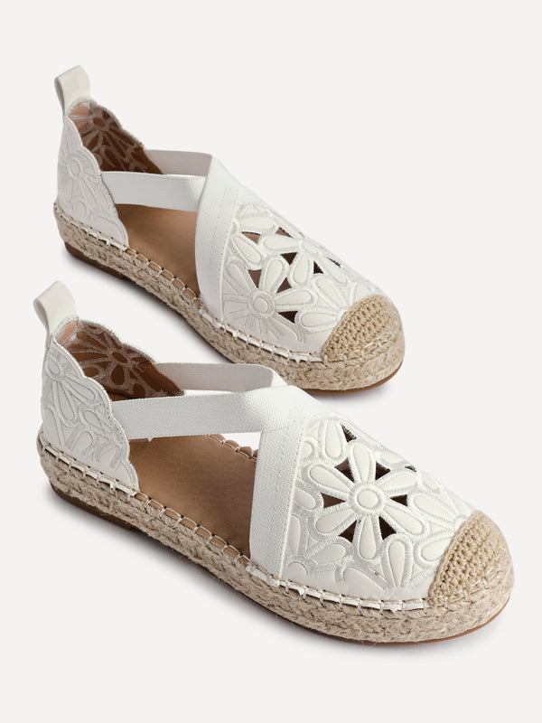 Linzi White Faux Leather Flower Cut Out Espadrille Sandal