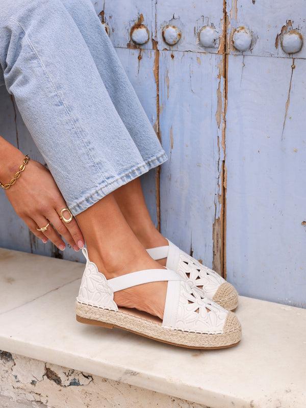 linzi White Faux Leather Flower Cut Out Espadrille Sandal