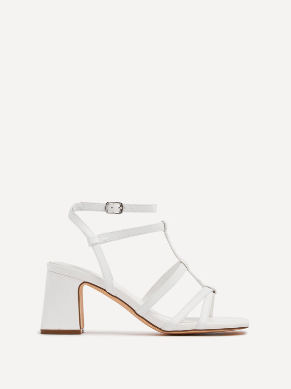Linzi White Faux Leather Gladiator Style Block Heel Sandal
