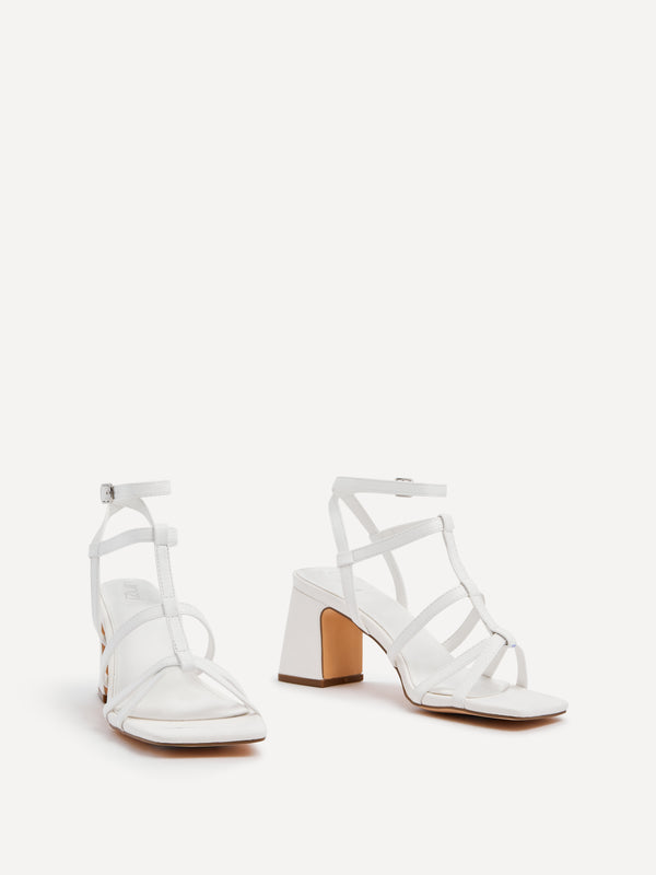 Linzi White Faux Leather Gladiator Style Block Heel Sandal