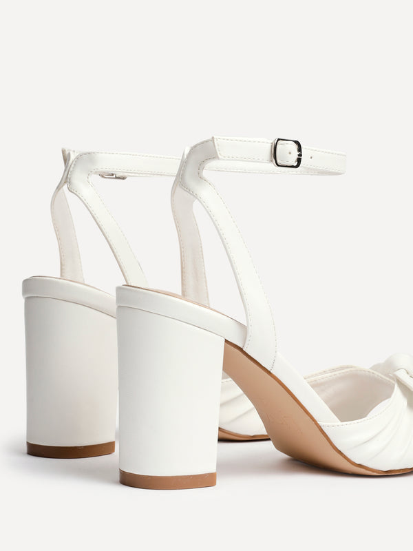 Linzi White Faux Leather Heeled Sandals With Bow Detail