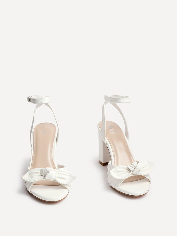 Linzi White Faux Leather Heeled Sandals With Bow Detail