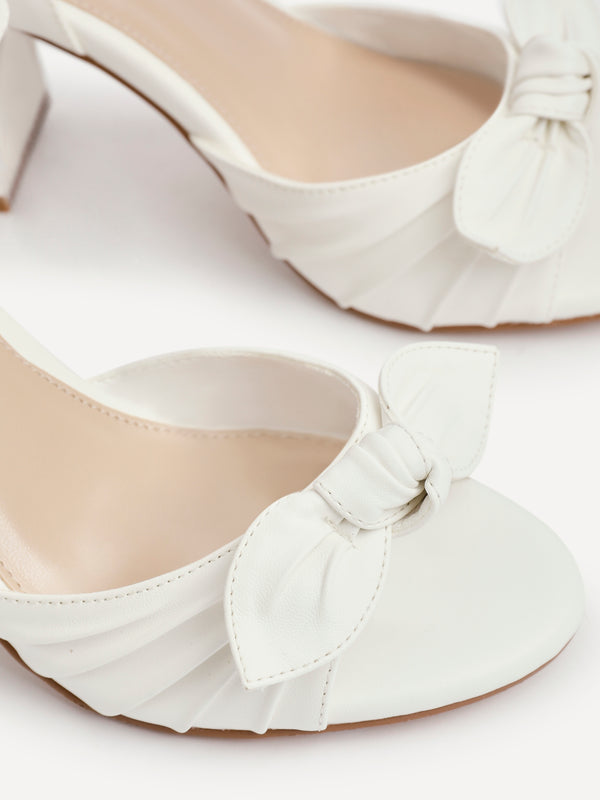 Linzi White Faux Leather Heeled Sandals With Bow Detail