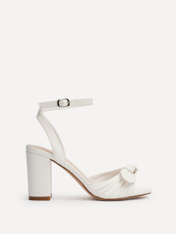 linzi White Faux Leather Heeled Sandals With Bow Detail