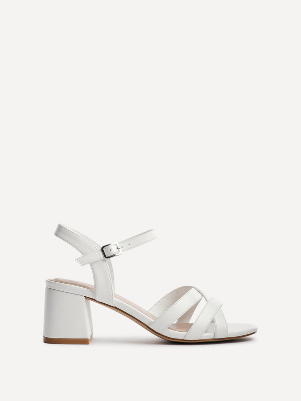 Linzi White Faux Leather Heeled Sandals With Crossover Straps