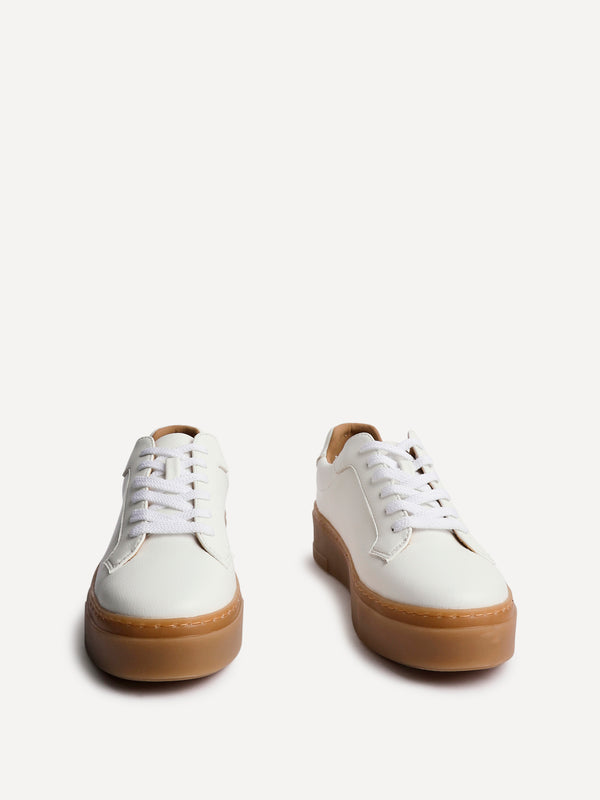 Linzi White Faux Leather Lace-Up Flatform Trainers With Gum Sole