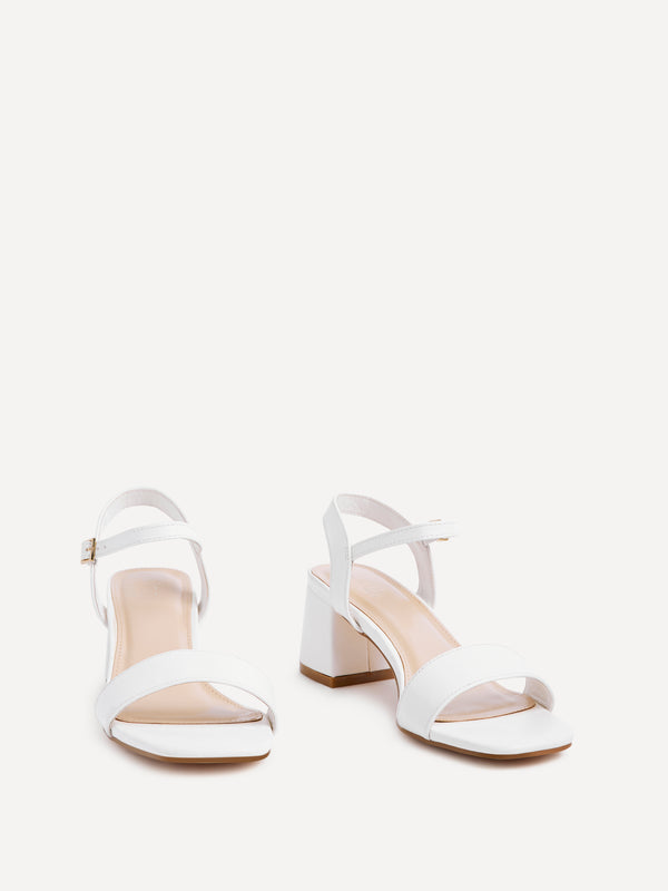 Linzi White Faux Leather Low Chunky Block Heeled Sandal