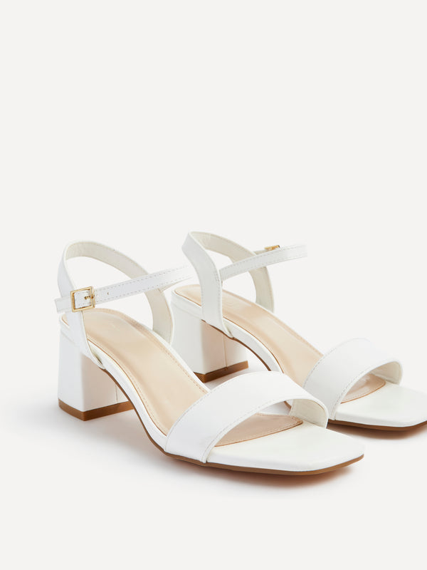 Linzi White Faux Leather Low Chunky Block Heeled Sandal