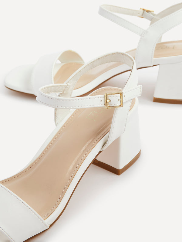 Linzi White Faux Leather Low Chunky Block Heeled Sandal