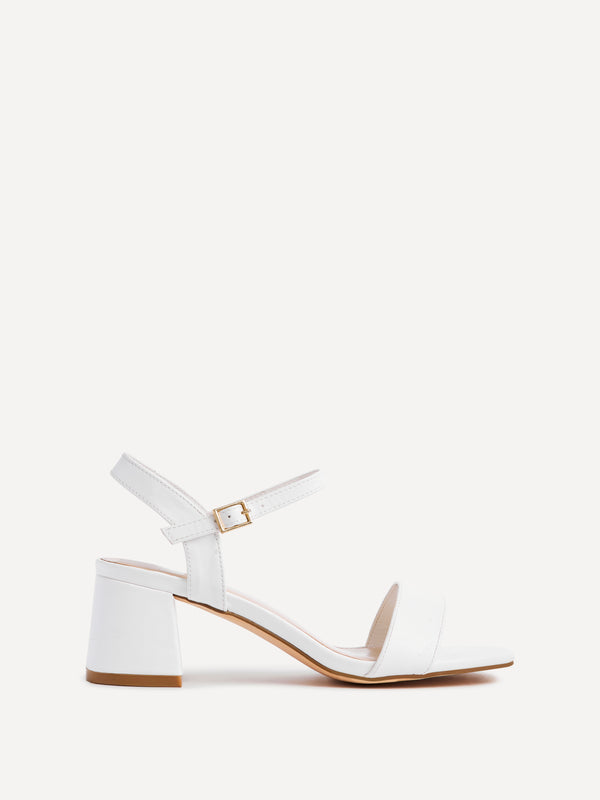 linzi White Faux Leather Low Chunky Block Heeled Sandal