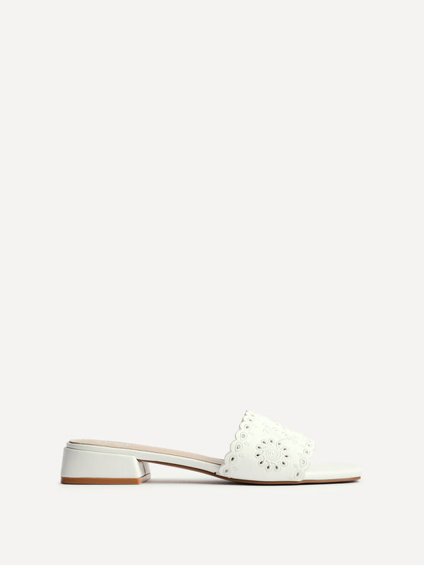 Linzi White Faux Leather Mule With Floral Detailing