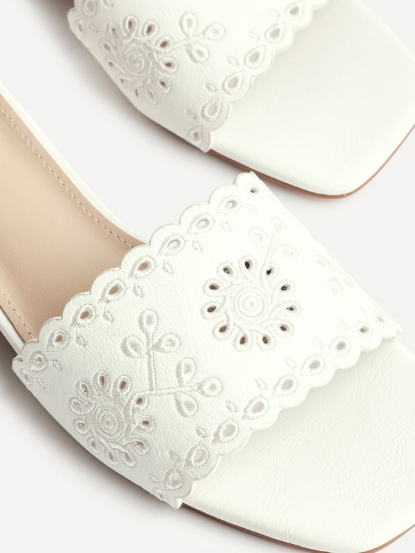 Linzi White Faux Leather Mule With Floral Detailing