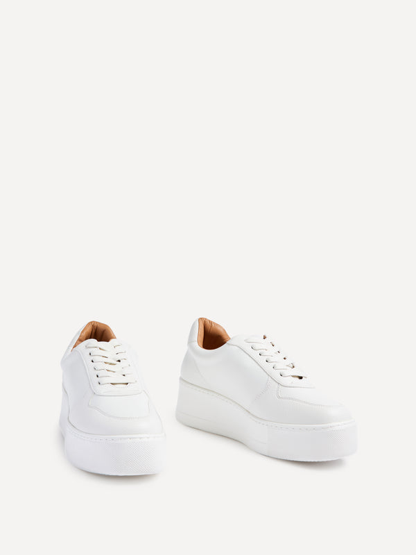 Linzi White Faux Leather Platform Trainer With Nude Insock