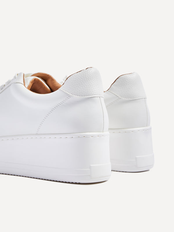 Linzi White Faux Leather Platform Trainer With Nude Insock