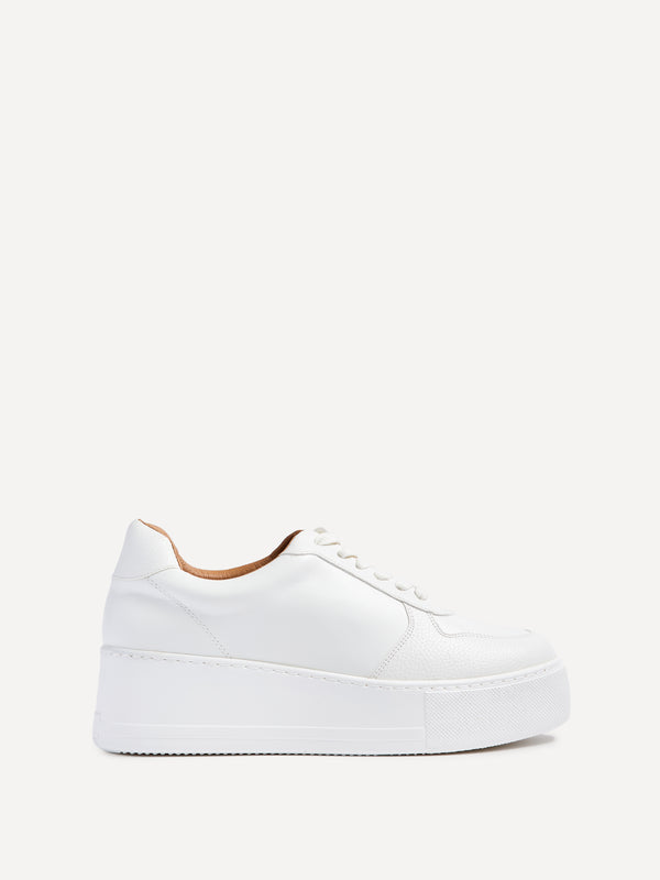 Linzi White Faux Leather Platform Trainer With Nude Insock