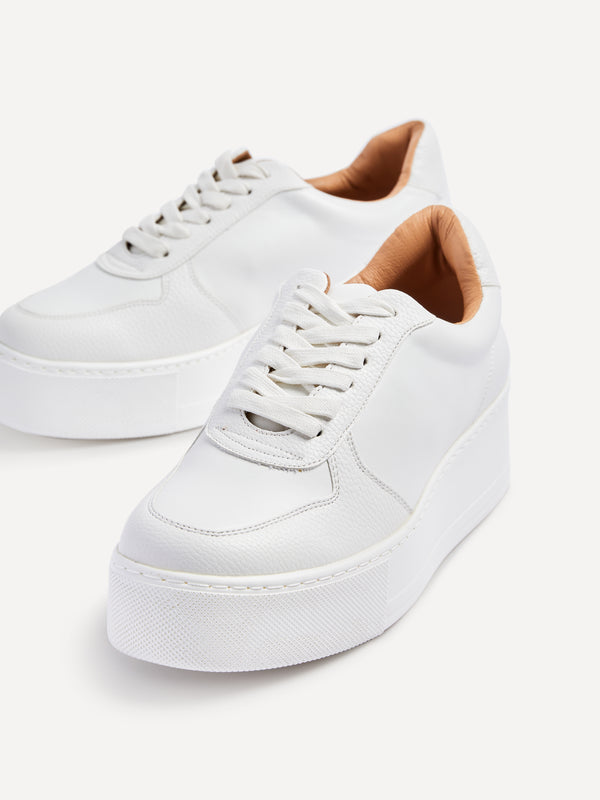 linzi White Faux Leather Platform Trainer With Nude Insock