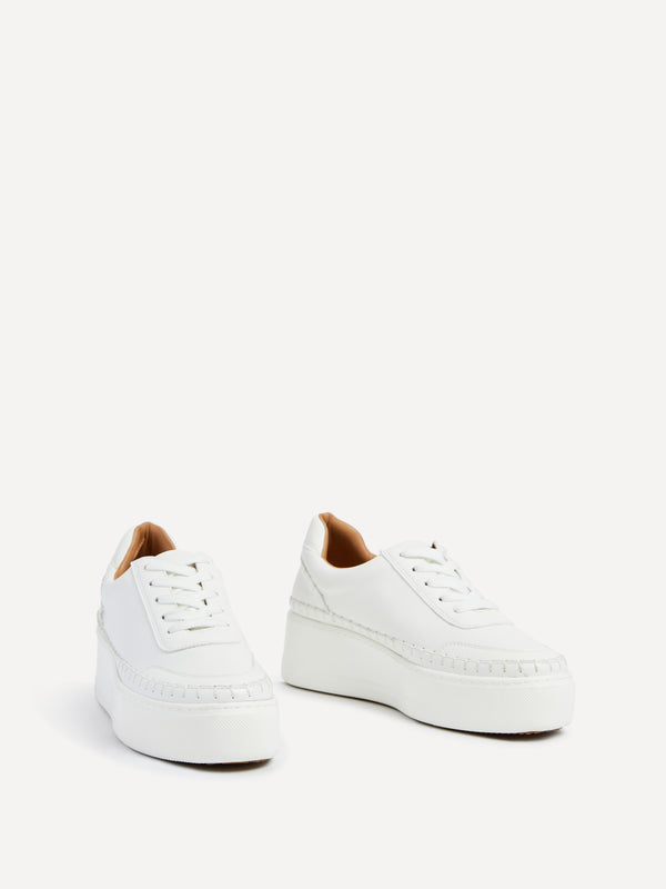 Linzi White Faux Leather Platform Trainer With Woven Detail