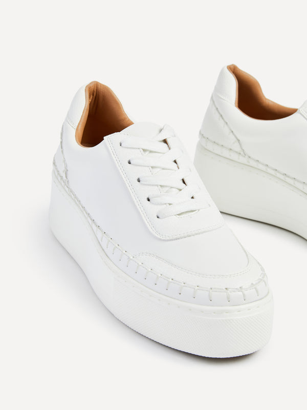 Linzi White Faux Leather Platform Trainer With Woven Detail