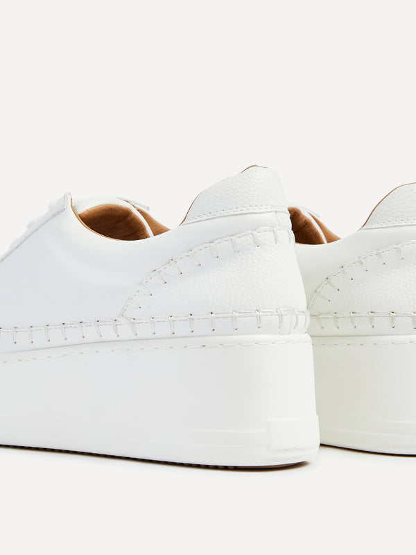 Linzi White Faux Leather Platform Trainer With Woven Detail