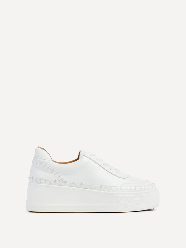 linzi White Faux Leather Platform Trainer With Woven Detail