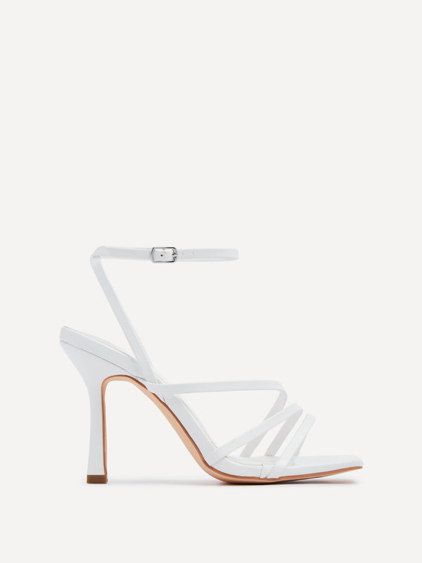 Linzi White Faux Leather Strappy Heel Sandal With Ankle Strap