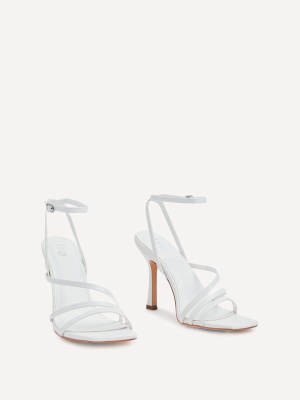 Linzi White Faux Leather Strappy Heel Sandal With Ankle Strap