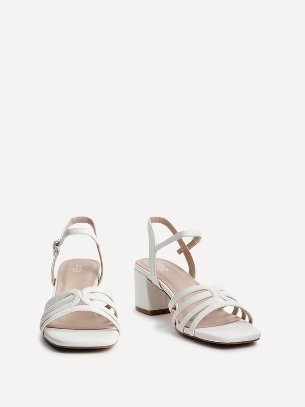 Linzi White Faux Leather Strappy Heeled Sandals With T-Bar