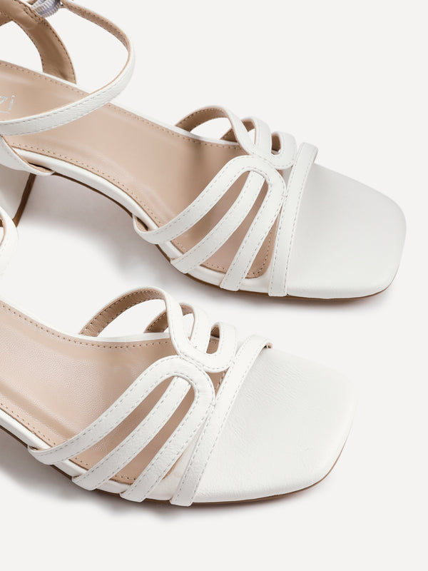 Linzi White Faux Leather Strappy Heeled Sandals With T-Bar