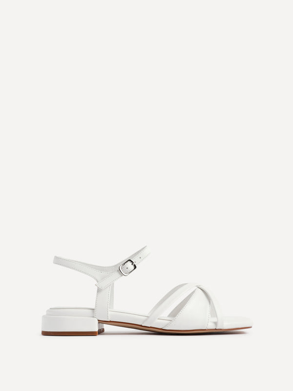Linzi White Faux Leather Strappy Low Block Heeled Sandals