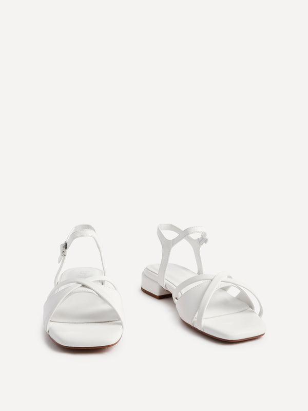 Linzi White Faux Leather Strappy Low Block Heeled Sandals