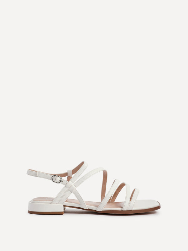 Linzi White Faux Leather Strappy Sandals With Mini Block Heel