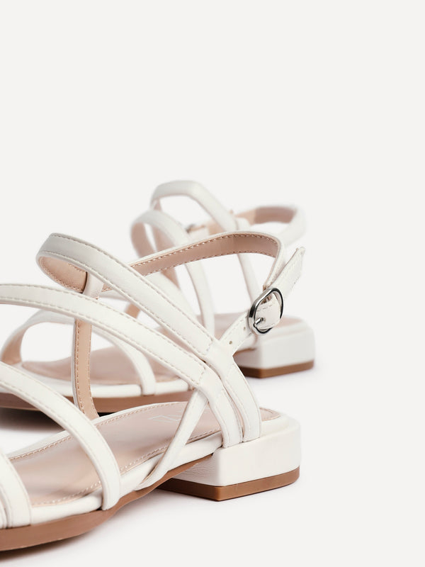 Linzi White Faux Leather Strappy Sandals With Mini Block Heel