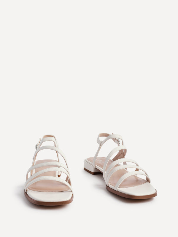 Linzi White Faux Leather Strappy Sandals With Mini Block Heel