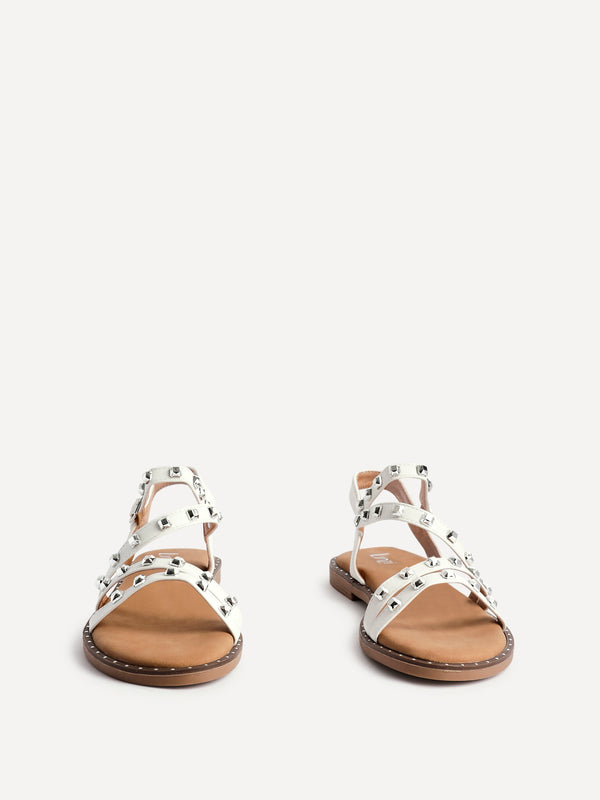 Linzi White Faux Leather Studded Gladiator Style Flat Sandal
