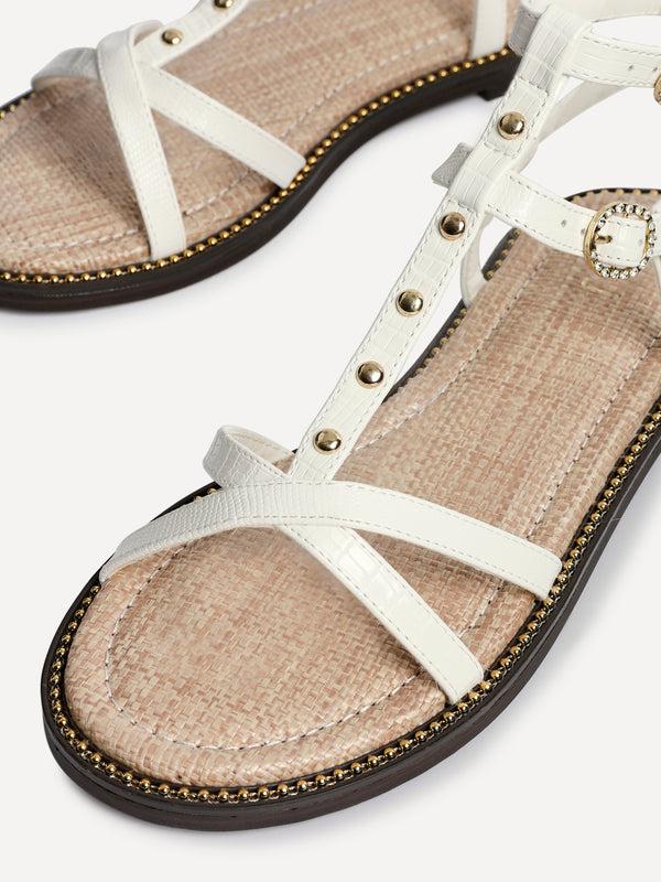 Linzi White Faux Leather Studded Gladiator Style Sandal