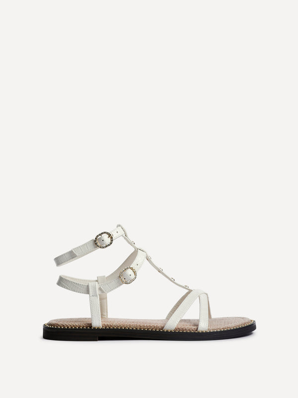 Linzi White Faux Leather Studded Gladiator Style Sandal