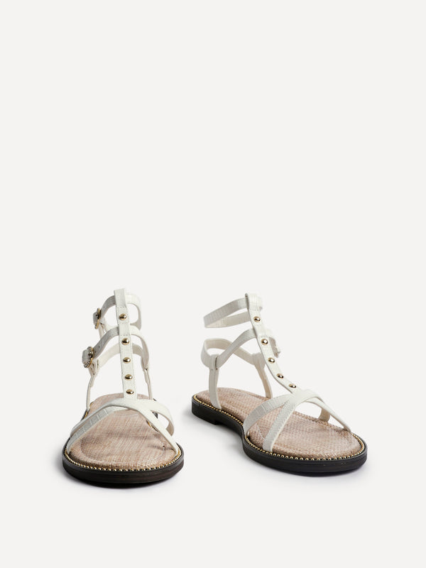 Linzi White Faux Leather Studded Gladiator Style Sandal