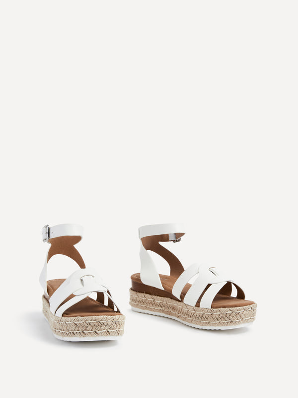 Linzi White Faux Leather Woven Espadrille Inspired Flatform Sandal