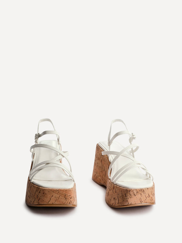 Linzi White Faux Lizard Strappy Cork Flatform Sandal