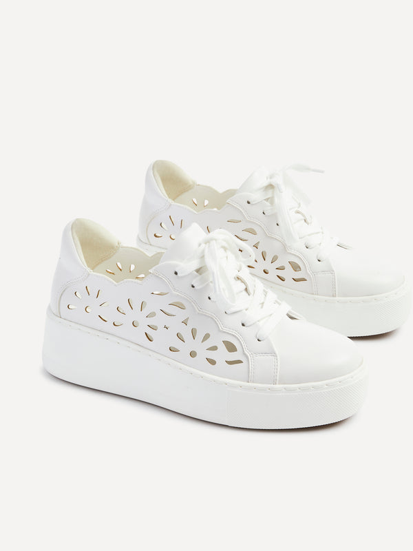 Linzi White Floral Cut Out Faux Leather Platform Trainer