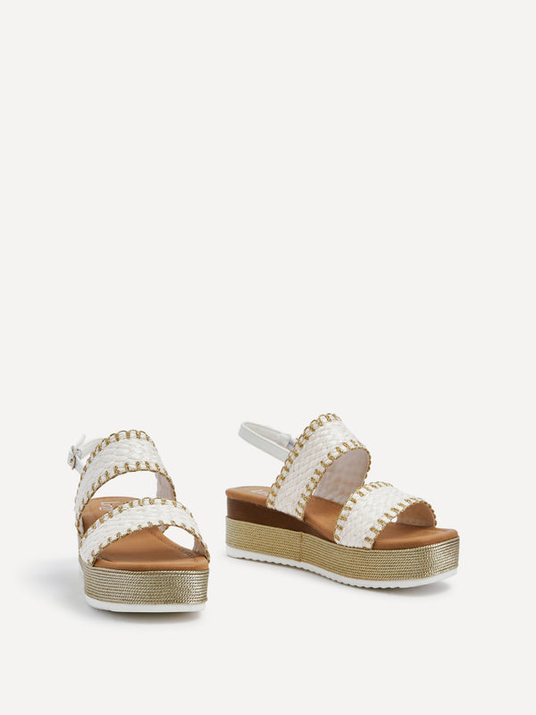 Linzi White & Gold Crochet Inspired Two Part Flatform Sandal