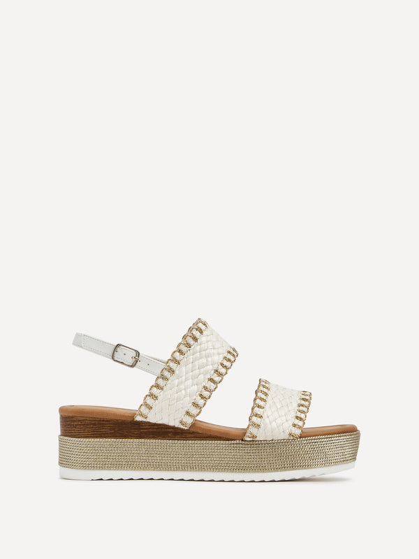 Linzi White & Gold Crochet Inspired Two Part Flatform Sandal