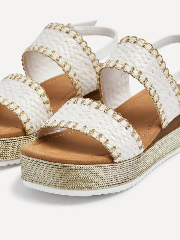 Linzi White & Gold Crochet Inspired Two Part Flatform Sandal