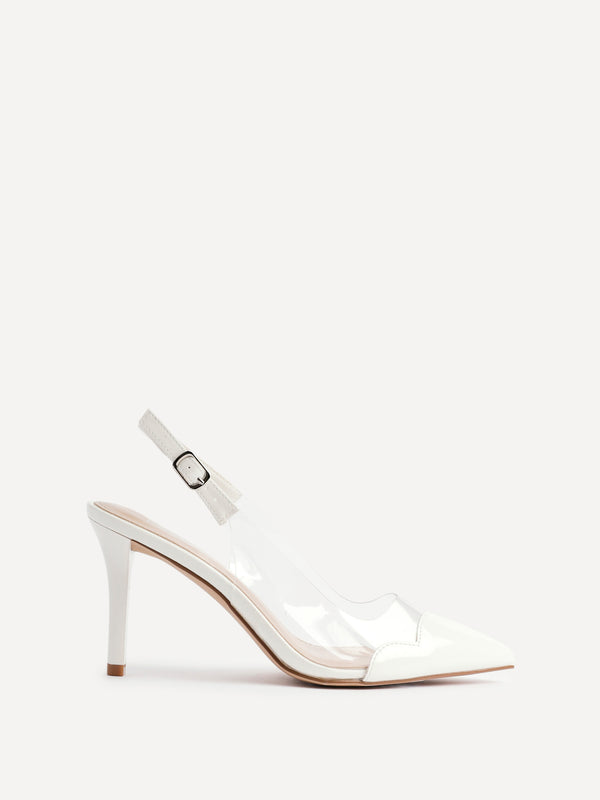 Linzi White Perspex Patent Mix Slingback Court Heels