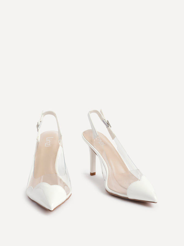 Linzi White Perspex Patent Mix Slingback Court Heels