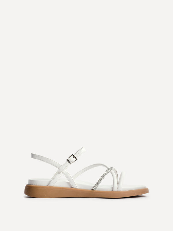 Linzi White Strappy Footbed Sandal With Diamante Detail